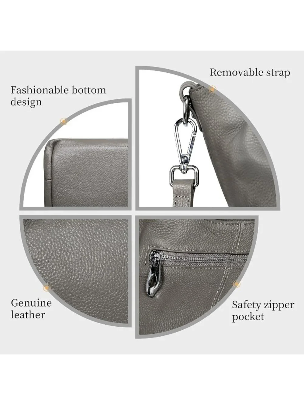 Women's Gray Genuine Leather Shoulder Satchel Designer Crossbody Hobo Bags